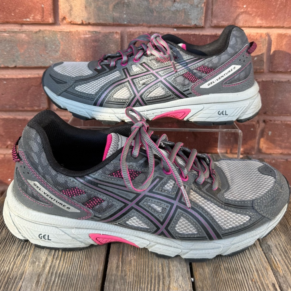 Asics Gel Venture 6 Black Gray Hot Pink Running Shoes T7G7N Women’s Size 9.5